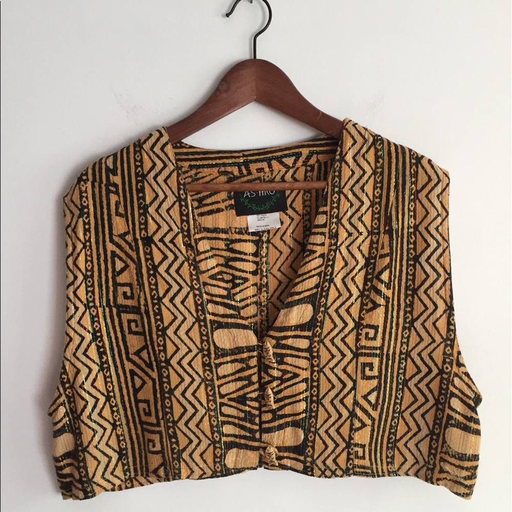 Vintage African Print Metallic Crop Tank Top